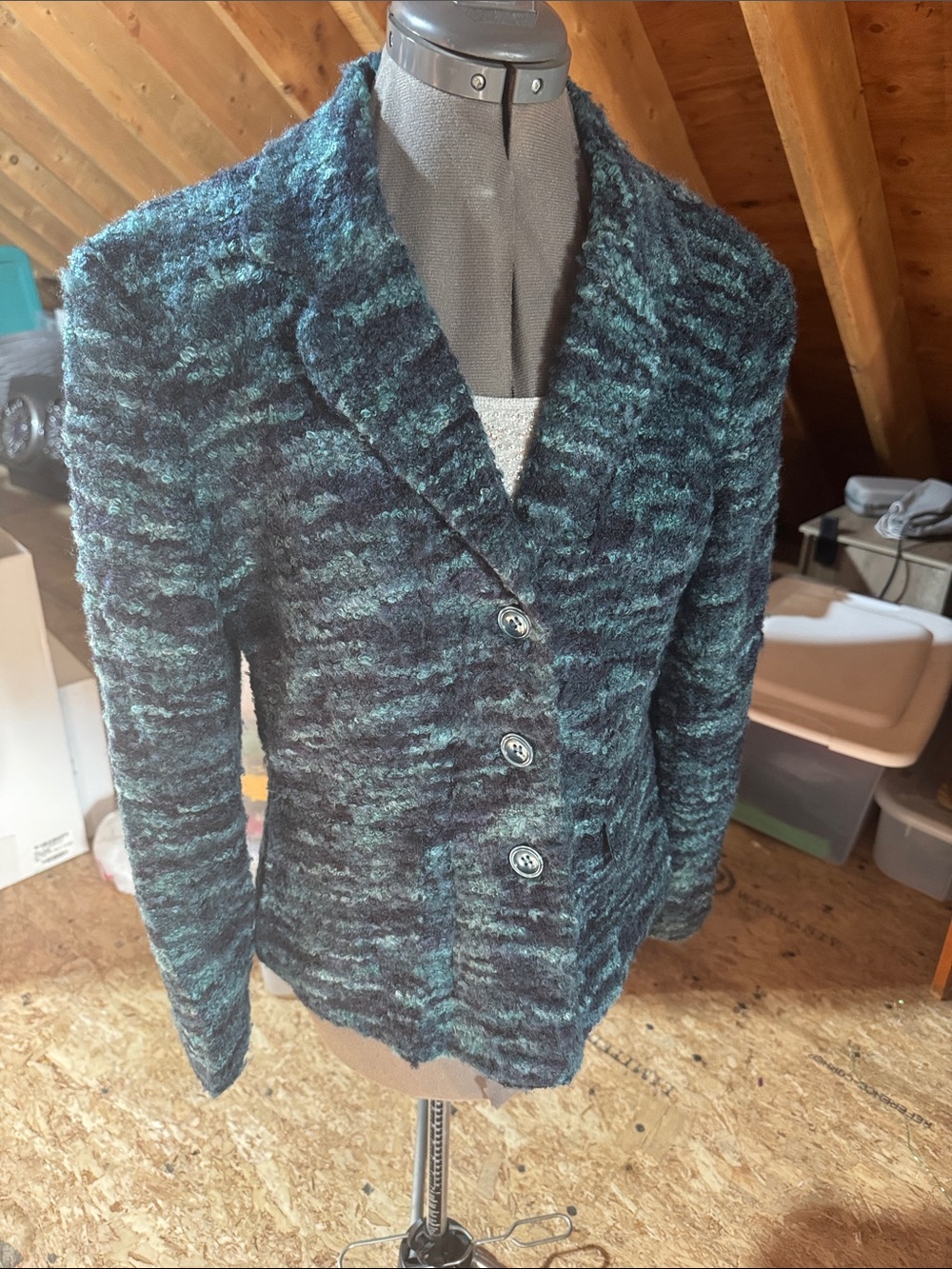 Dress Barn Teal & Black Textured Button Blazer